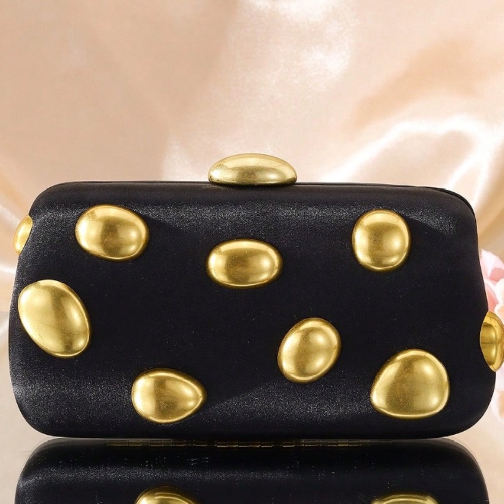 🆕 Black And Gold Satin Clutch Purse